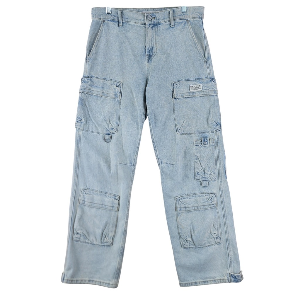 PacSun Cargo Jeans Mens 29x30 (Fits 32x30) Blue Baggy Utility Denim Skate Grunge